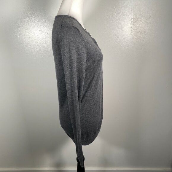 Nicole Miller Charcoal Gray Glitter Crew Neck Button Down Long Sleeve Cardigan S - Picture 10 of 13